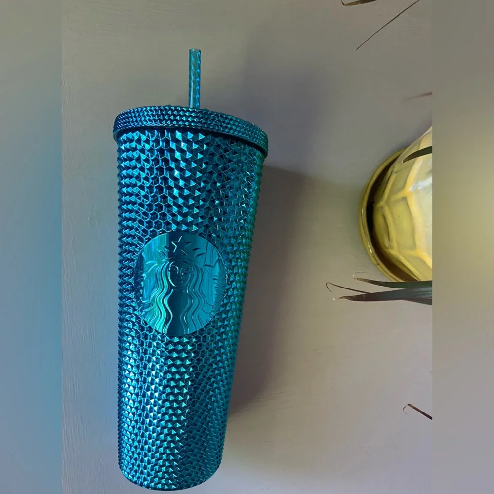 NWT Starbucks Summer 2023 Blue Chrome Studded Splash Bling Cold Cup